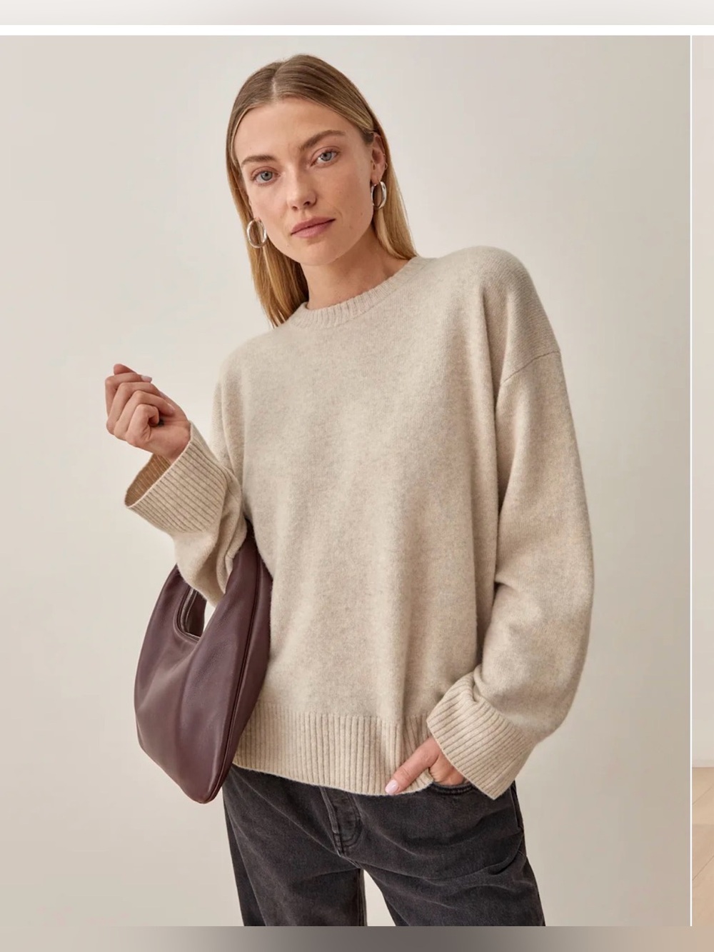 Reformation Enda Regenerative Wool Sweater Beige , Large